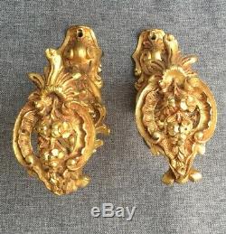 Antique pair of french curtain rod hooks early 1900's bronze Louis XV style