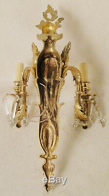 Antique solid bronze and glass french Louis XV style pair of sconces (1209)