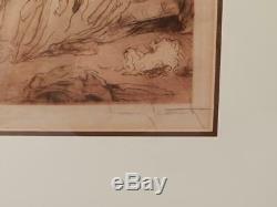 AntiqueVintage Pencil Signed EtchingLOUIS ICARTFrench Bedroom SceneVGC