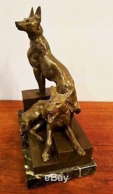 Art Deco Sculpture Statue Louis Albert Carvin Bonne Garde German Shepards