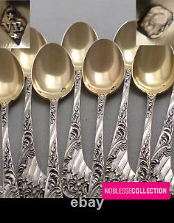 BOIVIN ANTIQUE 1890s FRENCH STERLING SILVER VERMEIL COFFEE MOKA SPOON SET 12p