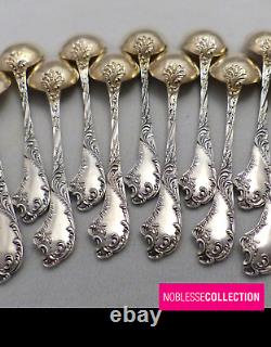 BOIVIN ANTIQUE 1890s FRENCH STERLING SILVER VERMEIL COFFEE MOKA SPOON SET 12p