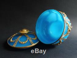 Beautiful French Antique Turquoise Opaline Jewel Box Ormolu Louis 16 4 1/2
