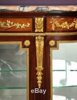 Beautiful French Louis XVI Style Ormolu-Mounted Kingwood Vitrine Commode Cabinet