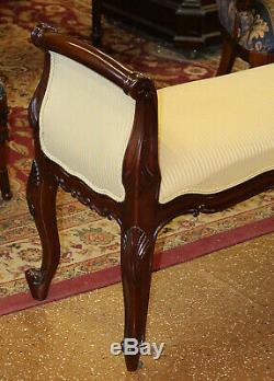 Beautiful French Mahogany Carved Louis XV Window Bench Foot Stool Ottoman MINT