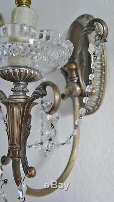 Beautiful Quality French Brass Rococo Louis XV Crystal Pair Wall Sconce