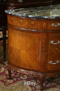Best French Black Portoro Marble Louis XV Inlaid Walnut Commode Server Buffet