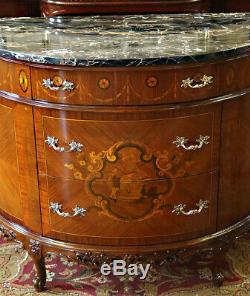 Best French Black Portoro Marble Louis XV Inlaid Walnut Commode Server Buffet