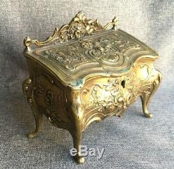 Big antique Louis XV style french jewelry box bronze 19th century heavy