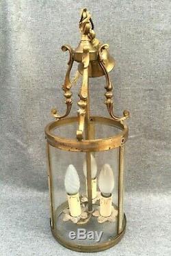 Big antique french ceiling lamp lantern mid-1900's brass glass Louis XVI style