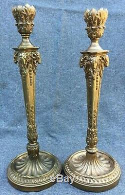 Big antique pair of french candlesticks lamp bases Louis XVI style bronze 1900's