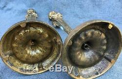 Big antique pair of french candlesticks lamp bases Louis XVI style bronze 1900's