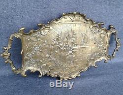 Big heavy antique french plate made of bronze 19th century Louis XV style