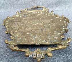 Big heavy antique french plate made of bronze 19th century Louis XV style