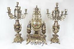 Brass Clock Set French style Louis xv with Marble