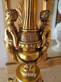 Brass antique French Style Louis neoclassical empire Cherub pair of candelabra