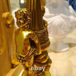 Brass antique French Style Louis neoclassical empire Cherub pair of candelabra