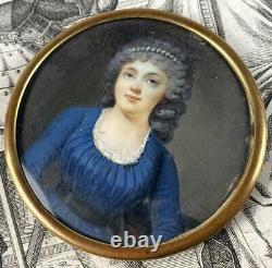 C. 1750s Antique French Portrait Miniature, Beautiful Woman Pearl Tiara, Louis XV