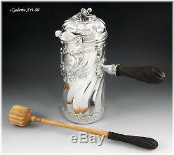 CARDEILHAC Antique French Sterling Silver Louis XV Chocolate Pot with Muddler