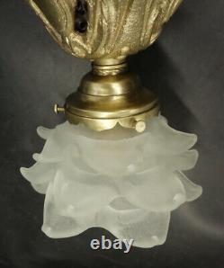 Ceiling Lamp, Knots Decor, Louis XVI Style Bronze & Glass French Antique