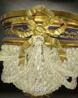 Ceiling Lamp, Louis XVI Style, Early 1900 Bronze & Glass French Antique