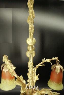 Chandelier Louis XVI Style Knots & Vines Bronze & Glass French Antique
