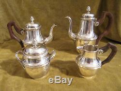 Charming french sterling silver 950 tea coffee set 4p Louis XVI st single serve