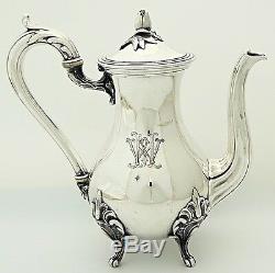 Christofle Antique French Silver Tea Coffee Pot Service Rococo Louis XV Monogram
