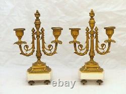 Delicate Antique Pair French Candlestick Bronze Marble Candelabra 19TH Louis XVI