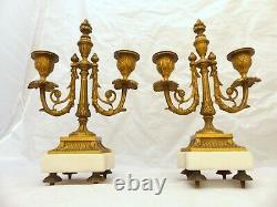 Delicate Antique Pair French Candlestick Bronze Marble Candelabra 19TH Louis XVI