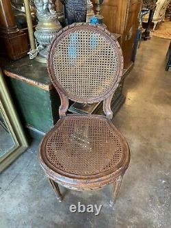 Early 19th Century Louis XVI Style Canned Carved French Medallion Side Chair