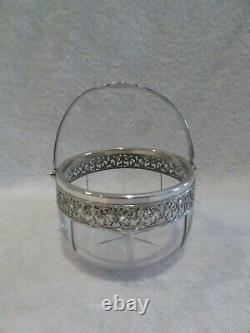 Early 20th c french crystal & sterling silver basket / sugar bowl Louis XVI st