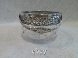 Early 20th c french crystal & sterling silver basket / sugar bowl Louis XVI st