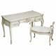 Early Paint Antique French Louis Xv Style Bureau Plat Writing Desk & Stool