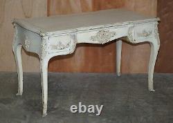 Early Paint Antique French Louis XV Style Bureau Plat Writing Desk & Stool