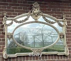 Élégance Royale Antique Silver-Finished French Louis XVI-Inspired Wall Mirror