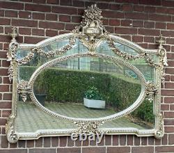 Élégance Royale Antique Silver-Finished French Louis XVI-Inspired Wall Mirror