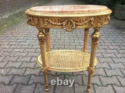 Elegant 1980s French Louis XVI Side Table with Pink Marble and Gilded Beech