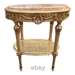 Elegant 1980s French Louis XVI Side Table with Pink Marble and Gilded Beech