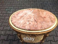 Elegant 1980s French Louis XVI Side Table with Pink Marble and Gilded Beech