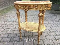 Elegant 1980s French Louis XVI Side Table with Pink Marble and Gilded Beech