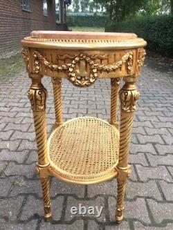 Elegant 1980s French Louis XVI Side Table with Pink Marble and Gilded Beech