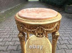 Elegant 1980s French Louis XVI Side Table with Pink Marble and Gilded Beech