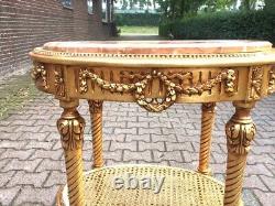 Elegant 1980s French Louis XVI Side Table with Pink Marble and Gilded Beech