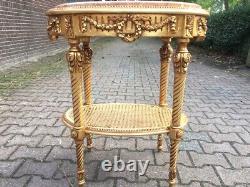 Elegant 1980s French Louis XVI Side Table with Pink Marble and Gilded Beech