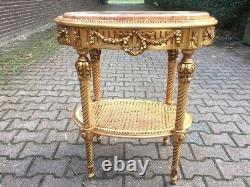 Elegant 1980s French Louis XVI Side Table with Pink Marble and Gilded Beech