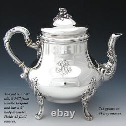 Elegant Antique French Sterling Silver 4pc Coffee & Tea Set, Louis XVI Acanthus