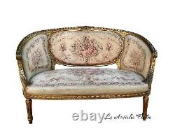 Elegant French Loveseat in Louis XVI Style Original Upholstery Fabric