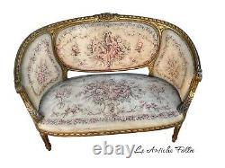 Elegant French Loveseat in Louis XVI Style Original Upholstery Fabric