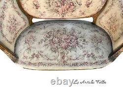 Elegant French Loveseat in Louis XVI Style Original Upholstery Fabric